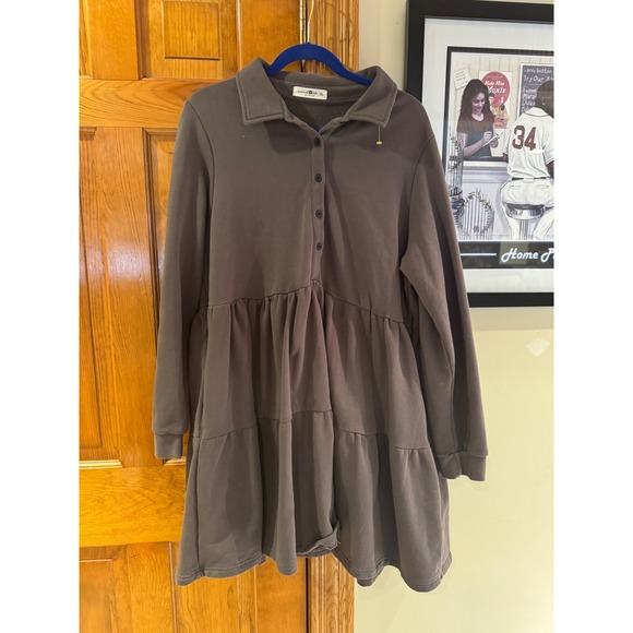 NATURAL LIFE Dresses & Skirts - Natural Life XL gray Tiered Sweatshirt Dress Long Sleeve Collared – Small Stain